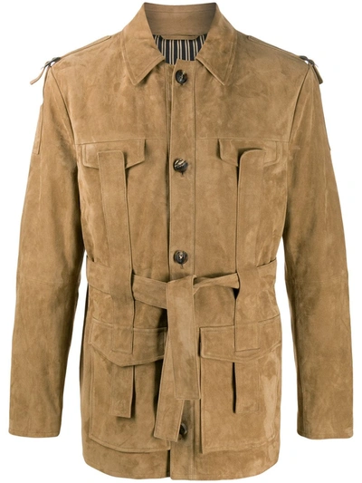 Etro Suede Field Jacket With Tapes In Beige