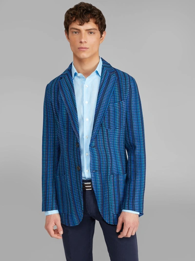 Etro Jacquard Knit Jacket In Electric Blue