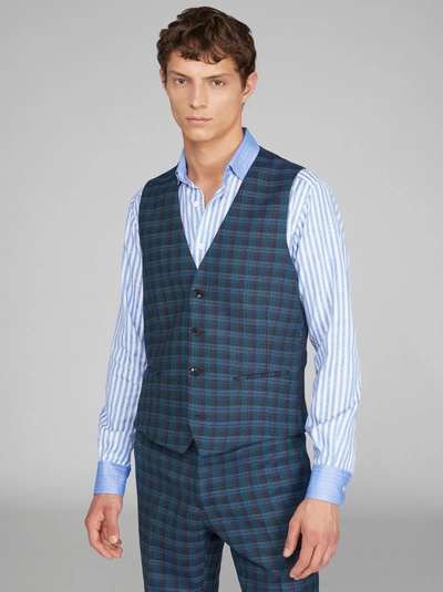 Etro Tailored Check Wool Waistcoat In Navy Blue