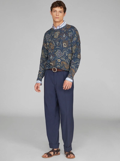 Etro Silk And Cashmere Paisley Pattern Jumper In Navy Blue