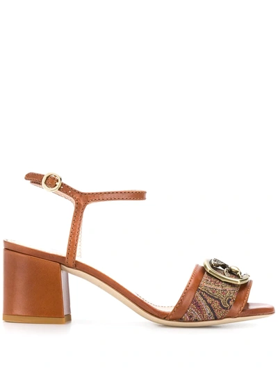 Etro Pegaso Sandals With Paisley Patterns In Brown