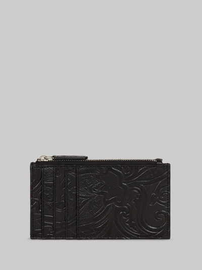 Etro Paisley Print Leather Card Holder In Black
