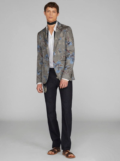 Etro Floral Print Tailored Jacket In Gray