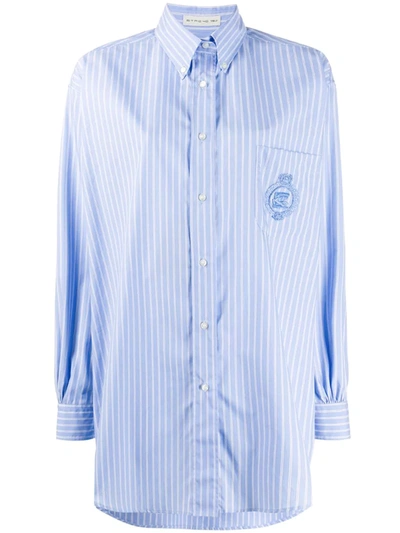 Etro Striped Shirt With Pegaso In Light Blue
