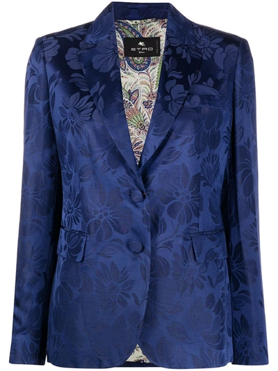 Etro Floral Jacquard Single-breasted Blazer In Navy Blue