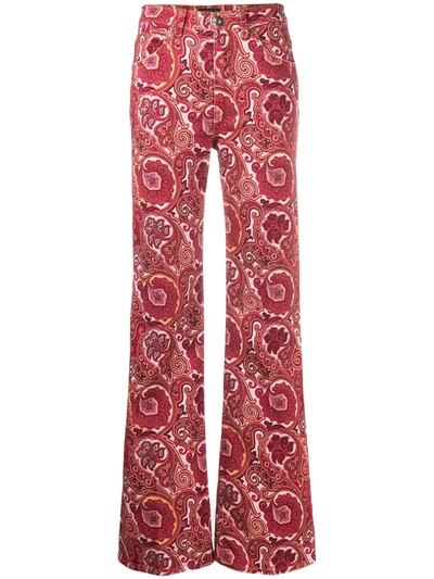 Etro Flared Jeans With Paisley Patterns In Red