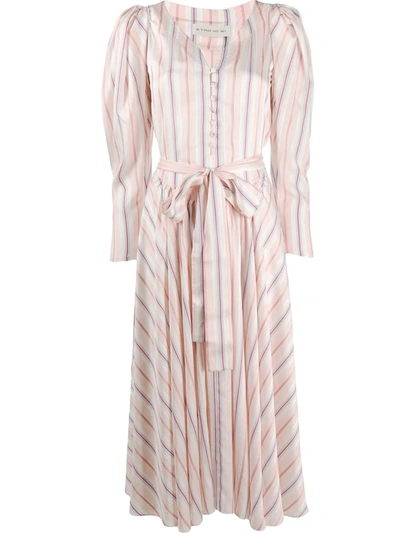 Etro Belted Striped Silk-voile Midi Dress In Beige