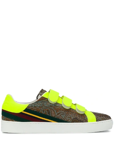Etro Paisley Trainers With Ribbon And Fluo Detailing In Yellow