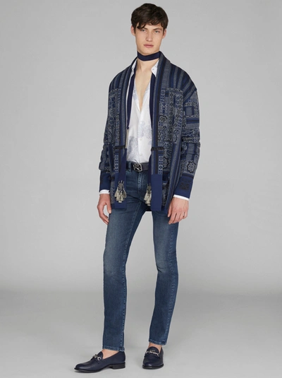Etro Paisley Embroidery Jeans In Navy Blue