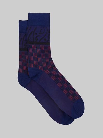 Etro Jacquard Socks With Logo In Navy Blue