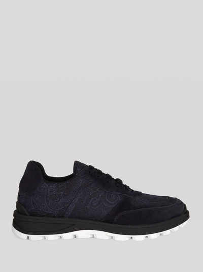 Etro Paisley Running Sneakers In Navy Blue