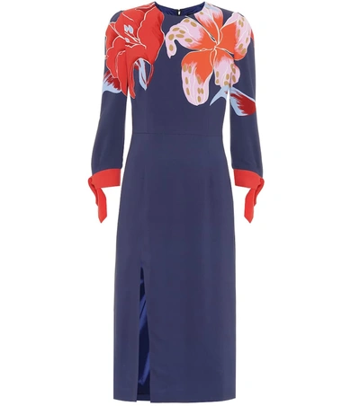 Etro Floral-print Stretch-crepe Midi Dress In Navy Blue