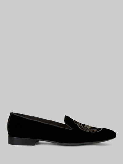 Etro Loafers With Embroidered Pegaso In Black