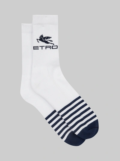 Etro Striped Terry Socks With Pegaso In White