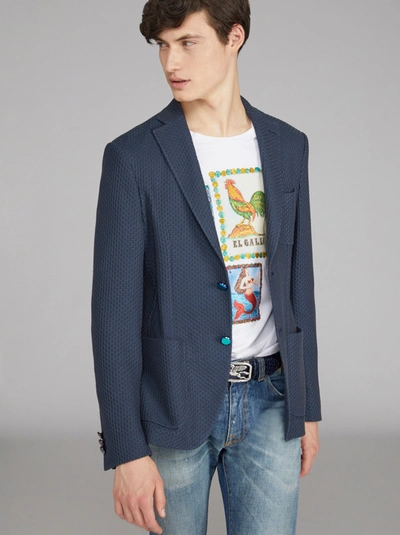 Etro Armure Jersey Jacket In Navy Blue