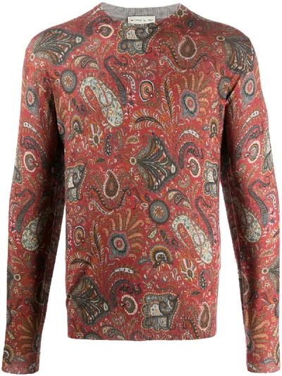 Etro Silk And Cashmere Paisley Pattern Jumper In Red