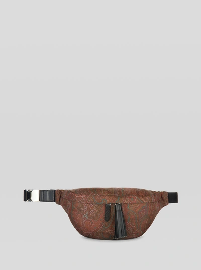 Etro Paisley-print Belt Bag With Jacquard Details In Brown
