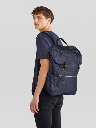 Etro Paisley Backpack In Navy Blue