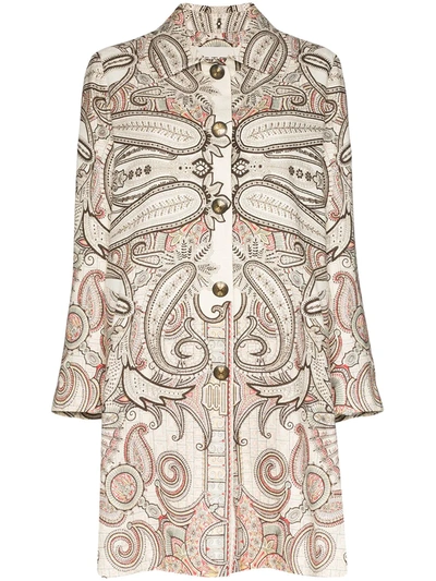 Etro Printed Linen, Silk And Cotton-blend Crepe Coat In White