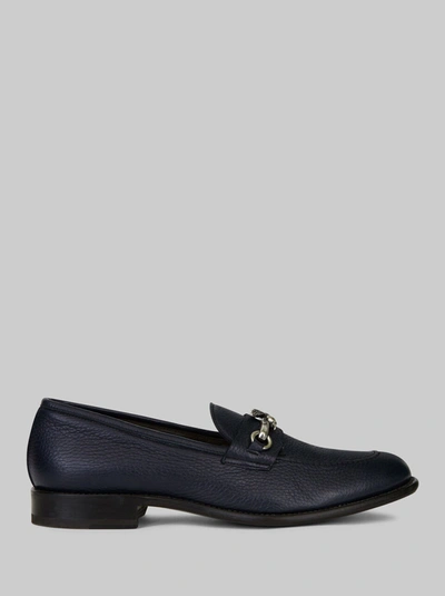 Etro Leather Loafers With Pegaso In Navy Blue