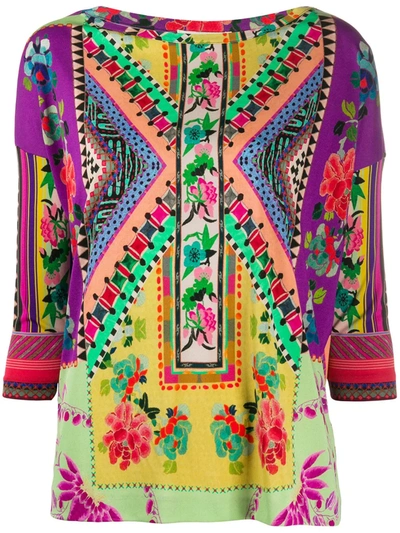 Etro Patchwork Print T-shirt In Multicolor