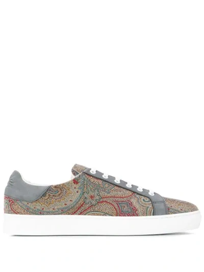 Etro Paisley Sneakers With Nubuck Detailing In Grey