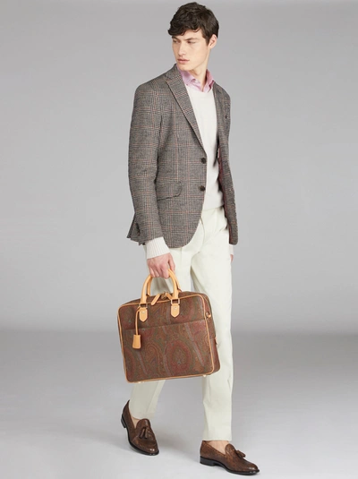 Etro Paisley Briefcase With Crossbody Strap In Brown