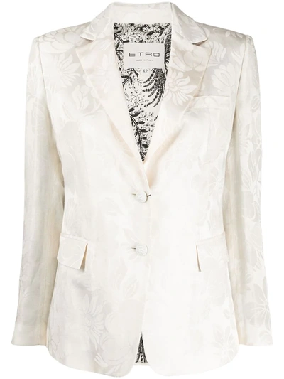 Etro Flocked Jacquard Single-breasted Blazer In White