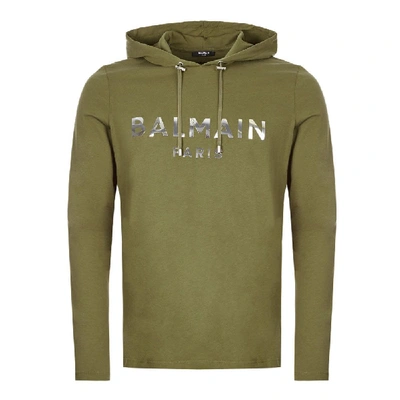 Balmain Long Sleeve Hooded T In Green