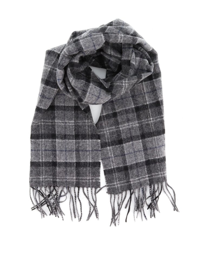 Barbour Tartan Check-pattern Fringed Scarf In Grey
