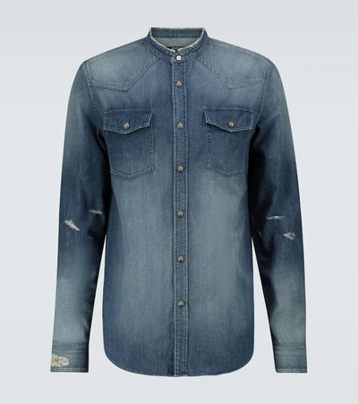 Balmain Vintage Embroidered Denim Shirt In Blue
