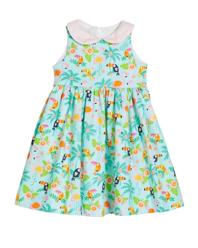 Susanne Lively Kids' Girl's Flamingo Dress With Collar In Blue