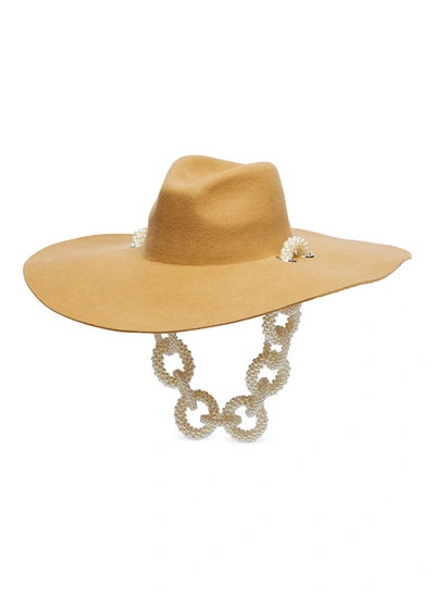 Laurence & Chico Pearl Chain Floppy Felted Hat In Brown