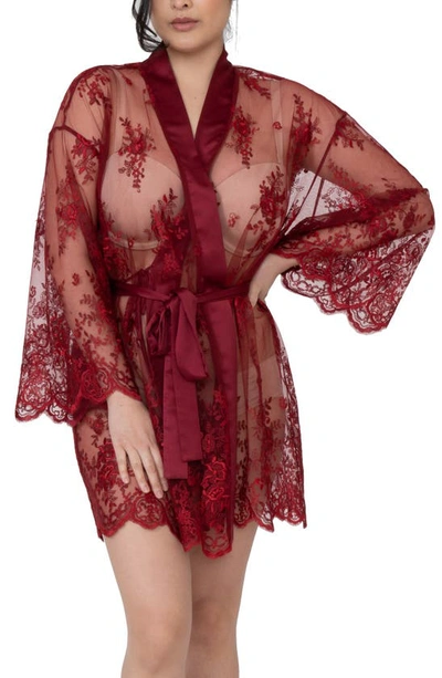 Rya Collection Darling Lace Coverup Robe In Sangria
