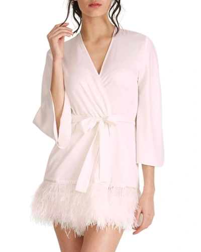 Rya Collection Swan Feather-trim Robe In Shell