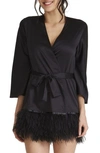 Rya Collection Swan Feather-hem Robe, Inclusive Sizing In Black