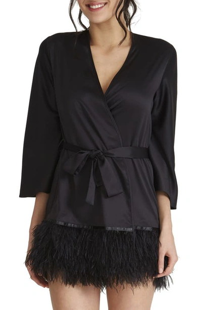 Rya Collection Swan Feather-hem Robe, Inclusive Sizing In Black