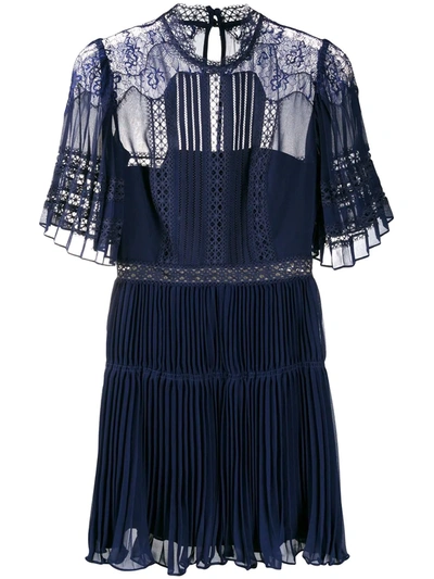Self-portrait Fit-and-flare Semi-sheer Chiffon And Lace Mini Dress In Blue