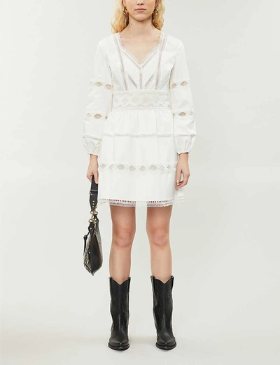 The Kooples Lace-insert Cotton-stretch Jersey Mini Dress In White