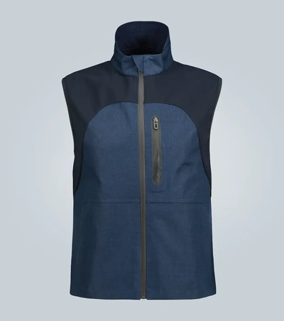 Sease Linen Gilet With Technical Panels In Blue