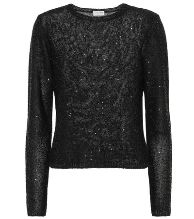 Saint Laurent Sequined Top In Black