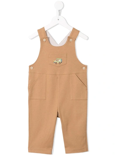 Familiar Babies' Truck Embroidered Dungarees In Brown