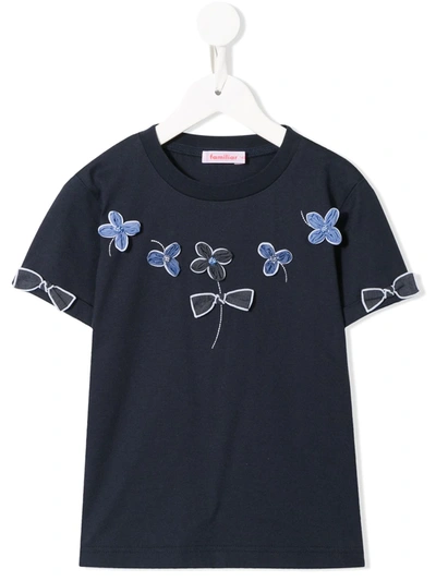 Familiar Kids' Flower Appliqué T-shirt In Blue