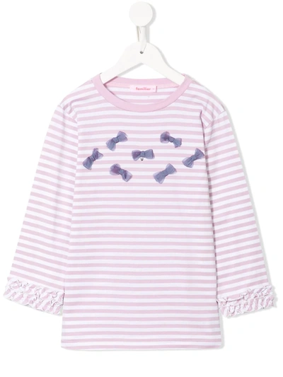 Familiar Kids' Long Sleeve Striped Bow Detail Top In Pink