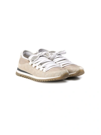 Brunello Cucinelli Kids' Lace Up Trainers In Neutrals