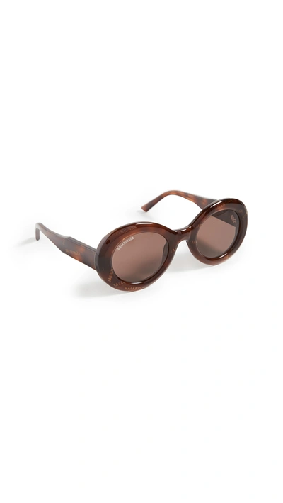 Balenciaga Logo Printed Oval Sunglasses In Brown