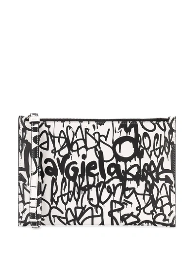 Maison Margiela Graffiti Printed Leather Wash Bag In Multicolor