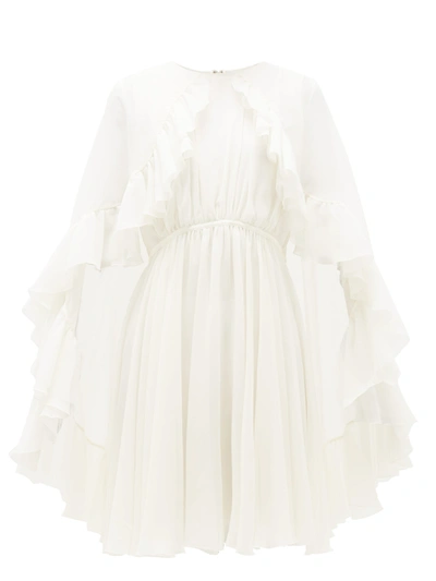 Giambattista Valli Ruffled Silk Cape Mini Dress In Ivory