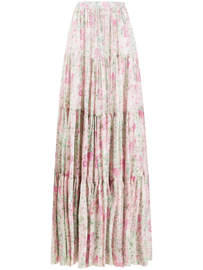 Giambattista Valli Tiered Floral-print Silk Maxi Skirt In Neutrals