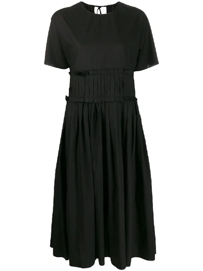 Sara Lanzi Pleated-waist Cotton Midi Dress In Black